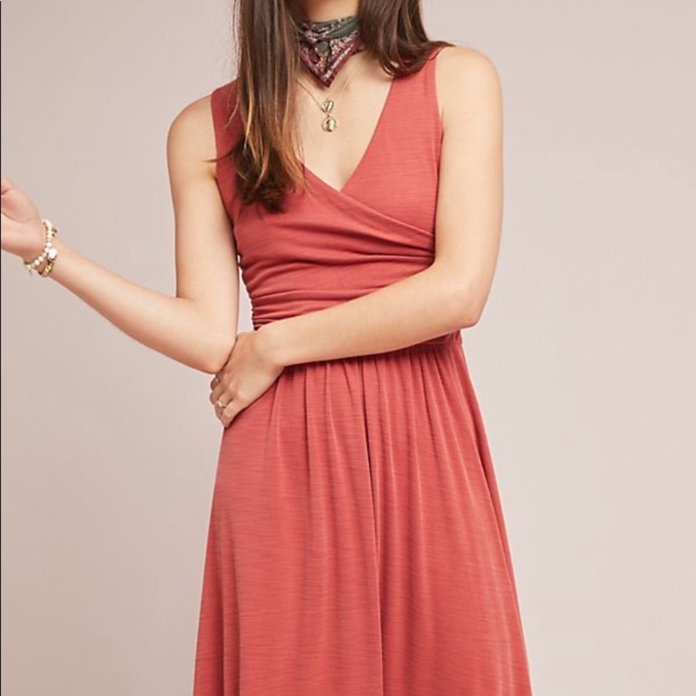Anthropologie Rust-Salmon Sleeveless Midi Dress